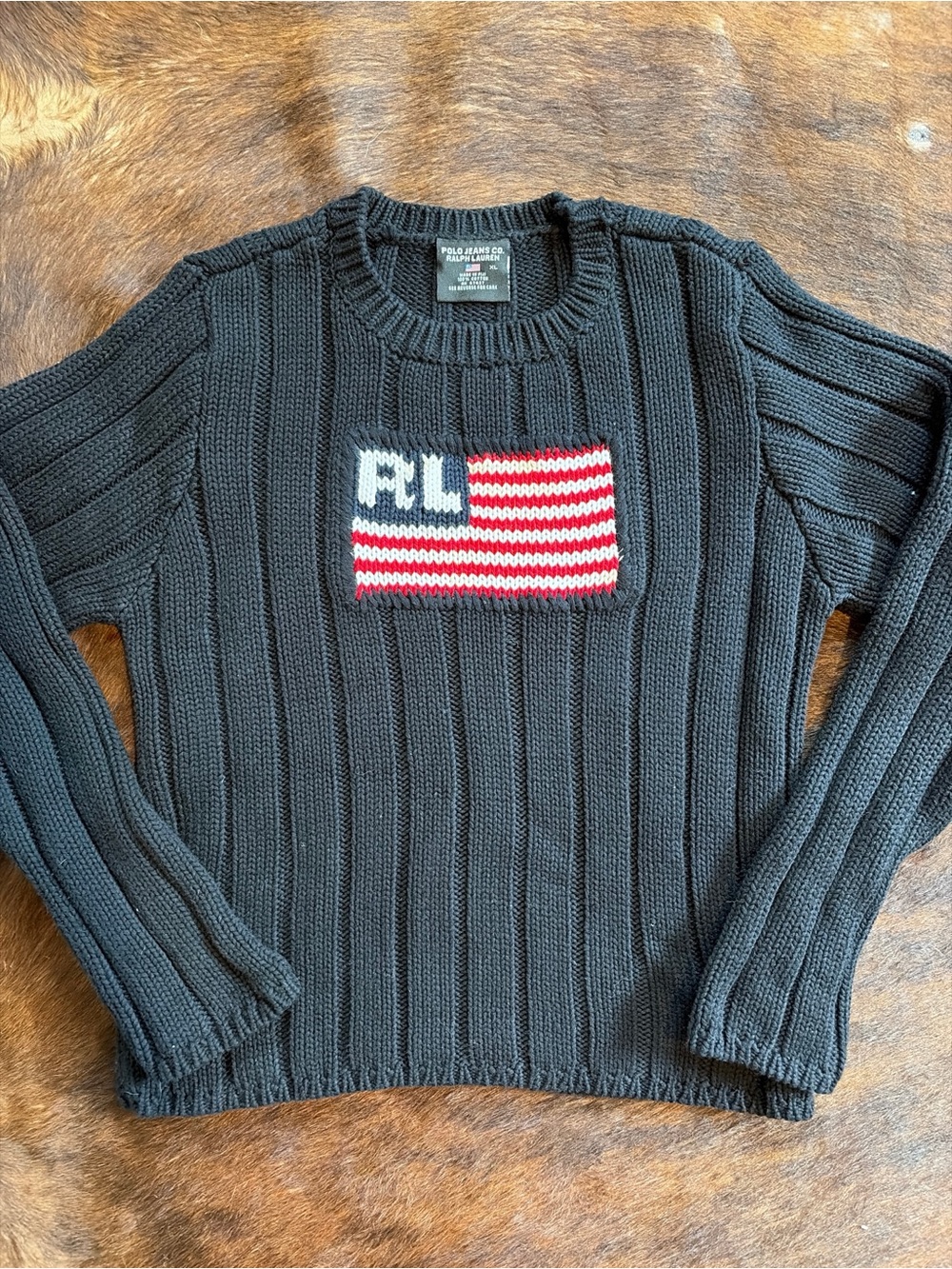 Vintage Polo Jean Co Ralph Lauren Black American Flag Preppy USA 90s Y2K Heavy